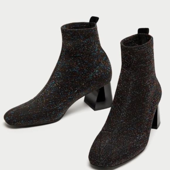 Zara ankle sock style glitter heel booties 7.5 - Picture 1 of 8